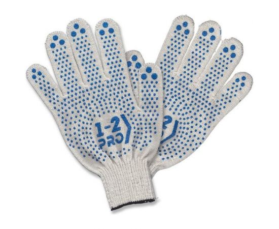Трикотажные перчатки 1-2-Pro с точечным ПВХ покрытием, 4-х нитка, 10 класс, белые, ПБХ410 