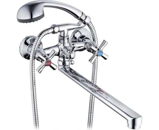 Смеситель для ванны G-lauf с длинным поворотныи изливом 360 градусов, с душевой лейкой, хром QFR7-C722 