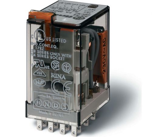 Промежуточное реле Finder 4 перекидных контакта 7А, = 24В DC, 553490240040 