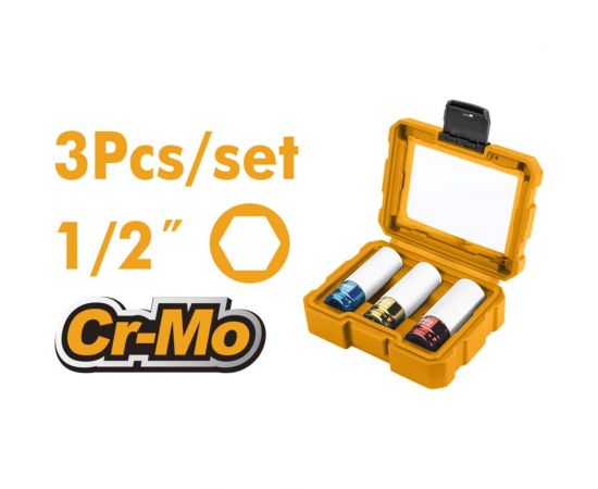 Набор ударных торцевых головок INDUSTRIAL (3 шт; 17-21 мм; 1/2"") INGCO HNMLNS031 – изображение 2