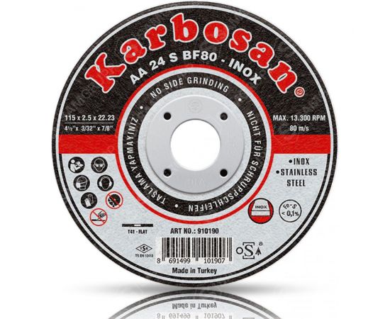 Диск отрезной по нержавеющей стали 115х2.5х22 мм INOX Karbosan 10190 