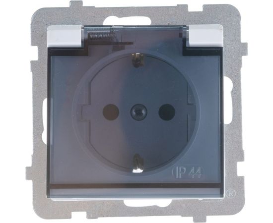 Розетка Ospel Sonata 1-ая с/з IP44, с крышкой, Schuko со шторками, без рамки, белый GPH-1RSP/m/00/d 