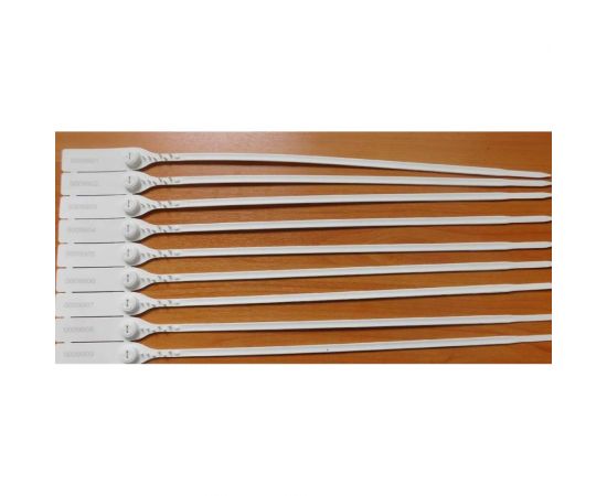 Пластиковая номерная пломба ООО Пломба.Ру D 7 мм. L 280 мм. Цвет белый 100 шт. в упаковке КПП-3-2012 