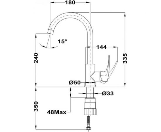 СмесительTeka DEIA для кухни, высокий R- излив, керамический картридж 35 мм,боковая ручка, хром 409156210 – изображение 2