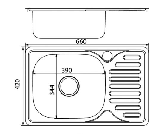 Врезная мойка mixline 42х66х18 см, 0.8, левый выпуск 3 1/2, с сифоном 536115 – изображение 2