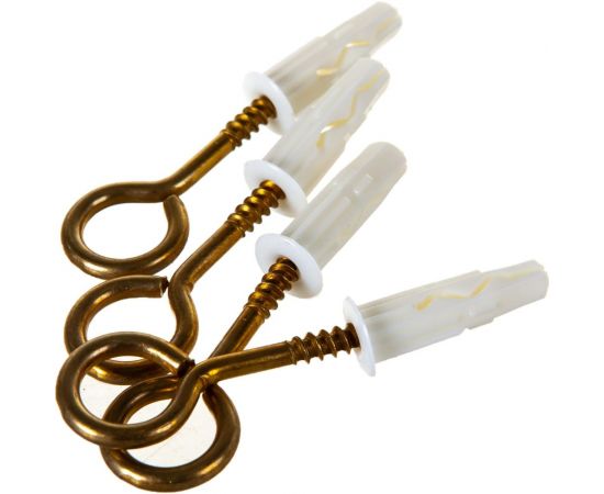 Петля-шуруп ЕВРОПАРТНЕР латунир. L30 x d5 x O14 в компл. c дюбелем MULTI 8x32 4шт. MP 318 17 – изображение 3