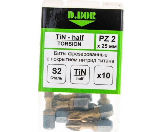 Биты фрезерованные TiN-half (10 шт; Pz2; 25 мм) D.BOR D-THT-PZ02-025-010 – изображение 6