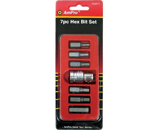 Набор бит шестигранных 3/8 с держателем 1/2, 7 предметов AmPro T33211 