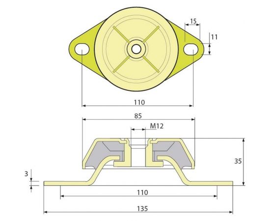Виброопора PDH85/35/110 M12 NR60 ТСС 005306 – изображение 2