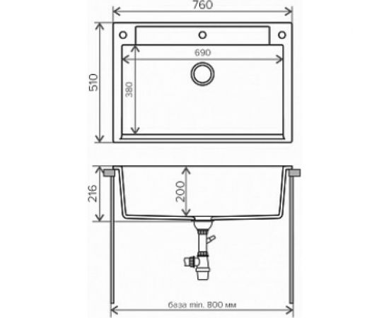 Кухонная мойка Polygran ARGO-760 (№14 Серый) 575875 – изображение 2