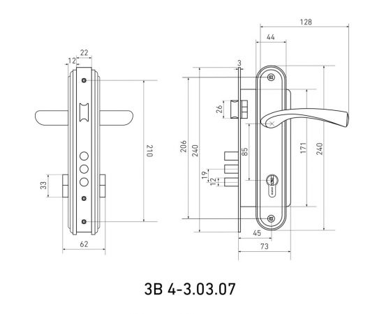 Врезной замок БУЛАТ ЗВ4-3.03.07 НОМОС (титан; 5 перфоключей; с ручками) 13968 – изображение 3