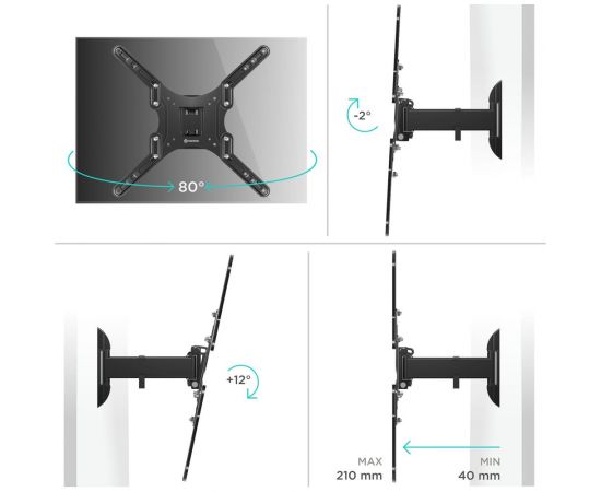 Наклонно-поворотный кронштейн для телевизора 26-65 ONKRON Black NP44 – изображение 3
