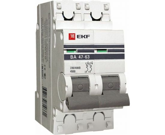 Автоматический двухполюсный выключатель EKF 20А С ВА47-63 4.5кА PROxima mcb4763-2-20C-pro 8880434 