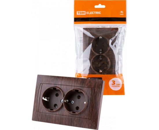 Двойная розетка TDM 2П+З 16А 250В венге Лама SQ1815-0425 