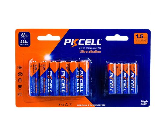 Щелочной/алкалиновый элемент питания PKCell тип - AAA 8 шт + АА 12 шт в блистере LR6(12)+LR03(8) 