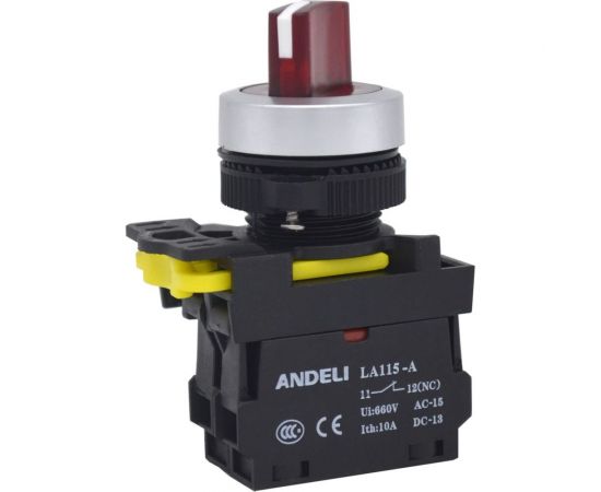 Плоская кнопка ANDELI LA115-A5-10D с подсветкой, красный, 220В ADL10-205 