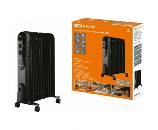 Масляный обогреватель TDM МО-11К, чёрный, 2500 Вт, 11 секций, регулятор мощности 1000/1500/2500 Вт, термостат, SQ2501-0906 
