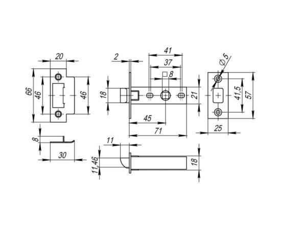 Врезная защелка Fuaro PLASTIC P12-45-25 SG мат. золото 33593 – изображение 2
