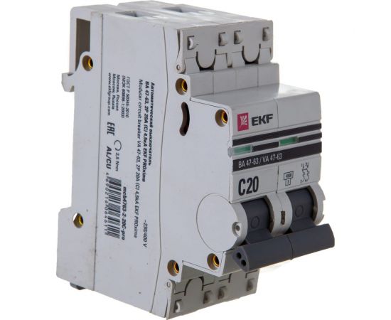 Автоматический двухполюсный выключатель EKF 20А С ВА47-63 4.5кА PROxima mcb4763-2-20C-pro 8880434 – изображение 4