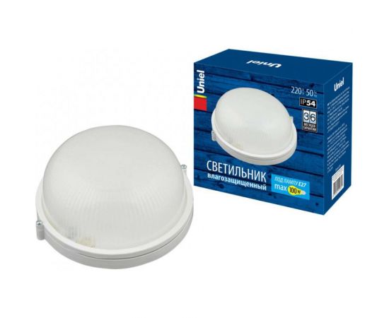 Влагозащищенный светильник Uniel UWL-R01 100W под лампу E27 IP54 WHITE Круг Е27 UL-00006771 – изображение 4