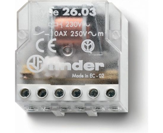 Импульсное реле Finder установка в монт. коробку, 2 шага, 1но + 1нз 10а, 230в Ac, 260382300000 