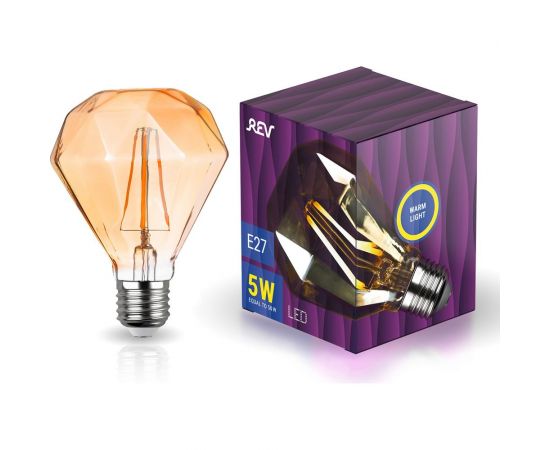 Светодиодная лампа REV VINTAGE GOLD FILAMENT колба ""Бриллиант"", E27, 5W, 2200K, DECO Premium, 32450 8 