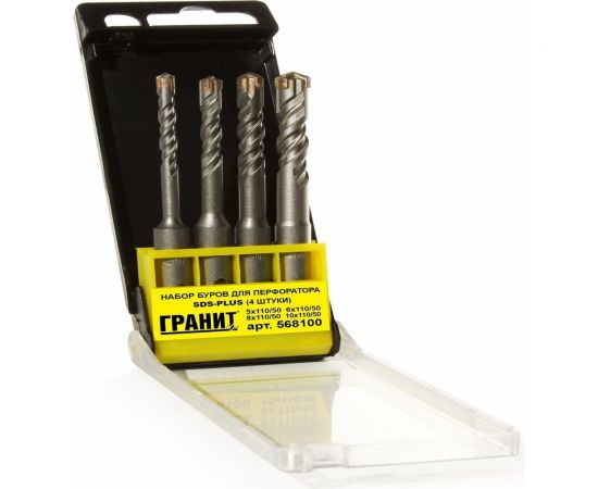 Набор буров Quadro-X (4 шт; 5х110/6х110/8х110/10х110 мм; SDS-PLUS) ГРАНИТ 568100 