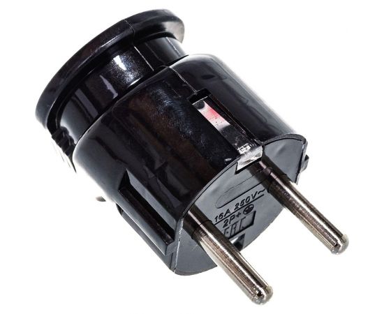 Разборная угловая вилка АБК-СИЛА с заземляющим контактом 16А 220В чёрная 2901008 