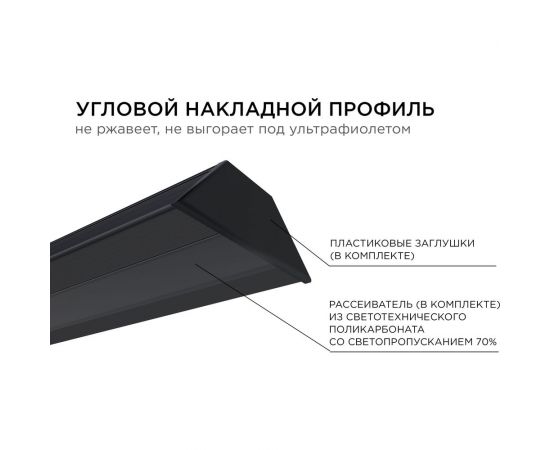 Накладной алюминиевый угловой профиль APEYRON для светодиодной ленты, анодированный, черный 08-07-Ч – изображение 6