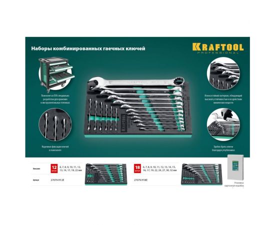 Набор комбинированных гаечных ключей Kraftool 18 шт 6 - 32 мм 27079-H18_z01 – изображение 8