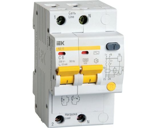 Дифференциальный автомат IEK АД12 2Р 6А 10мА MAD10-2-006-C-010 