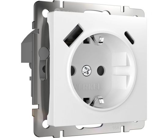 Розетка WERKEL W1171701 с заземлением, шторками и USB тип A+C белый a056272 