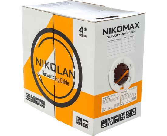 Кабель NIKOLAN U/UTP 4 пары, одножильный, оранжевый, 305м NKL 4100C-OR 