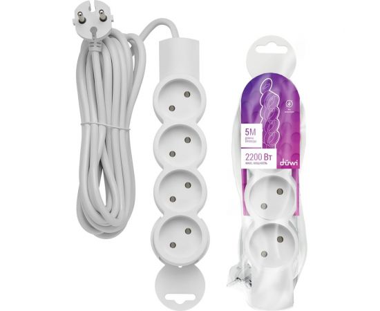 Удлинитель duwi 4 гнезда, без выключателя, без земли, 5 м 32011 3 