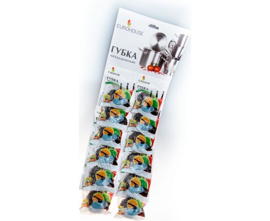 Металлическая губка EUROHOUSE спираль, 12 шт, на картонной карте 3598 