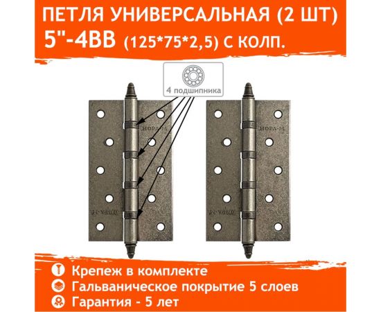 Универсальная петля НОРА-М 5""-4ВВ CHP застар.серебро 125х75х2,5 5551 – изображение 2