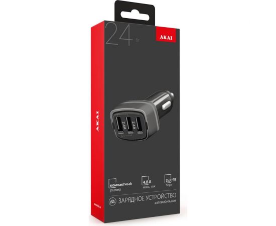 Универсальное автомобильное зарядное устройство AKAI 3хUSB 4.8 A, черный CH-6D03B – изображение 2