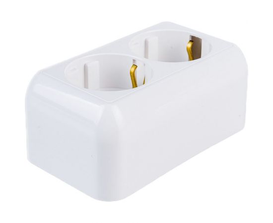 Двойная розетка Schneider Electric ПРИМА, О/У, с заземлением, со шторками, 16А, 250В, белый RA16-214-B – изображение 3