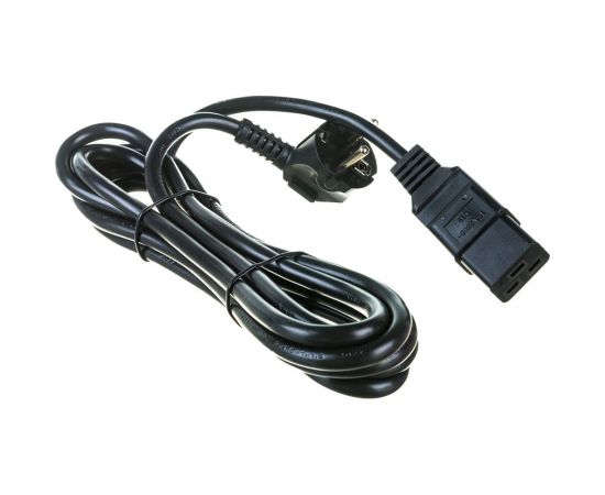 Кабель питания Shucko+C19 (3x1.5), 16A, угловая вилка, 3 м Hyperline PWC-IEC19-SHM-3.0-BK 43799 
