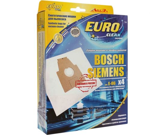 Мешок-пылесборник синтетический для пылесосов BOSCH, SIEMENS (4 шт.) EURO CLEAN E-06/4 – изображение 2