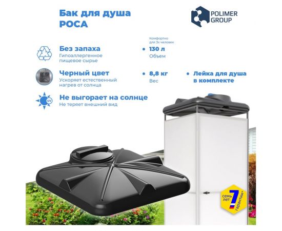 Бак для душа POLIMER GROUP РОСА 130 л с крышкой DRS130S1 – изображение 3