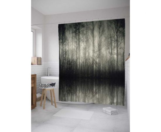Штора (занавеска) для ванной JoyArty ""Лесной мрак"" из сатена, 180х200 см с крючками, sc_8296 