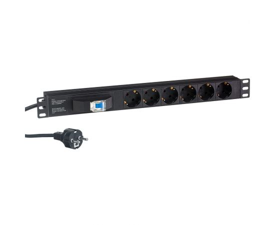 Блок розеток ExeGate ServerPro PDU-19H610 Al-6S-EU2.5CU-1P, 19, 1U, алюминий, 6Sch, евро, 2.5м, защита перегрузки 280835 