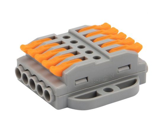 Проходная клемма REXANT СМК 5 полюсов 0,08-4 мм2 с монтажной площадкой серая 4 шт 07-6265-4 