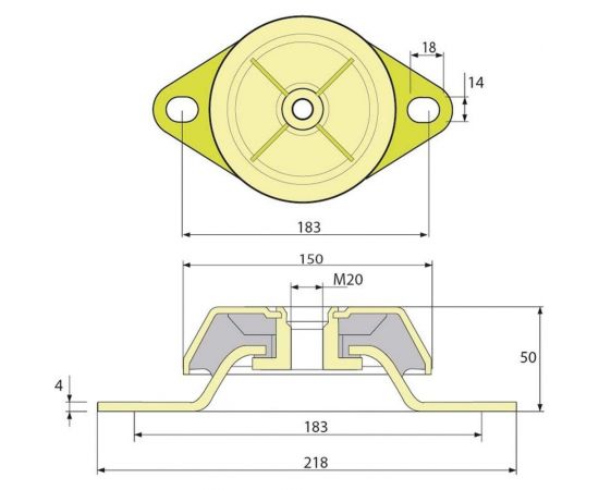 Виброопора PDH150/50/183 M20 NR60 ТСС 020844 – изображение 2