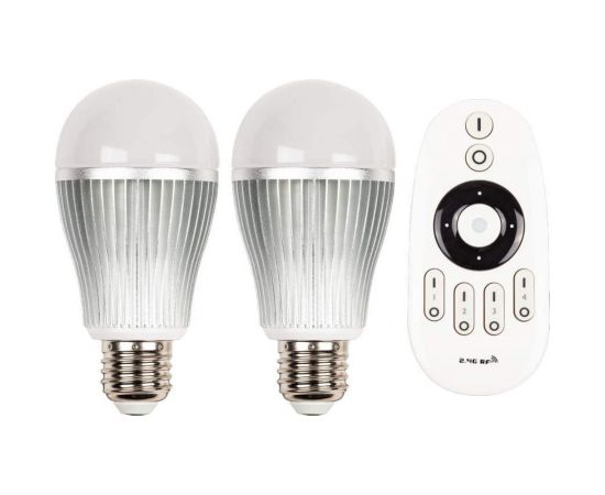 Умные светодиодные лампочки с регулируемой яркостью MAKSILED 2x7.5 Вт 220В E27 3000-6500К, изменение цвета, с пультом, ML-ADJ-SET-2BL+R – изображение 4