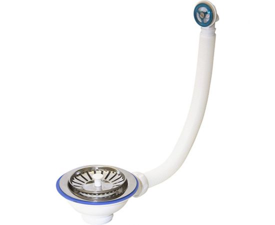 Перелив для мойки Unicorn 3 1/2"", 112 мм, с нержавеющей сеткой, круглый, винт, шток, ручка-пластик E156P 534512 