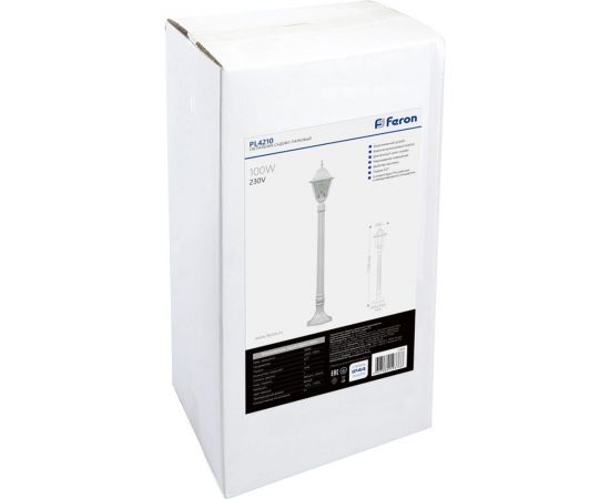 Садово-парковый светильник, столб 100W E27 230V, белый Feron 4210 11033 – изображение 3