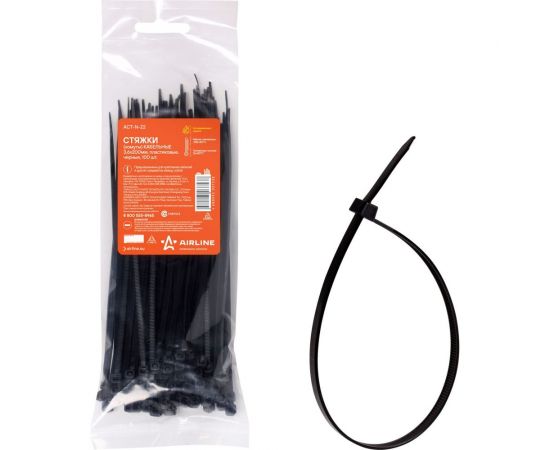 Кабельные стяжки (хомуты) Airline 3.6х200 мм пластиковые черные 100 шт ACT-N-22 