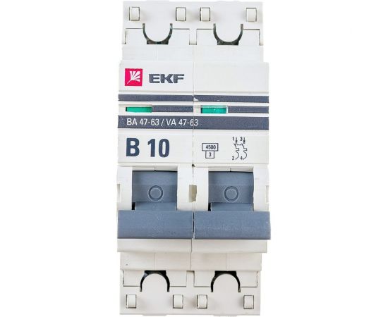 Автоматический выключатель EKF PROxima ВА 47-63, 2P, 10А, 4,5kA, SQ mcb4763-2-10B-pro 